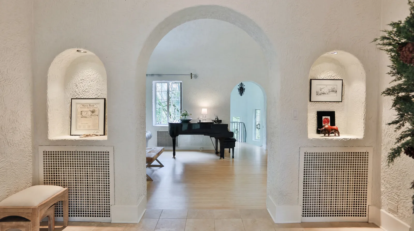 Front entrance of the Spanish Revival residence in Portland's West Hills
